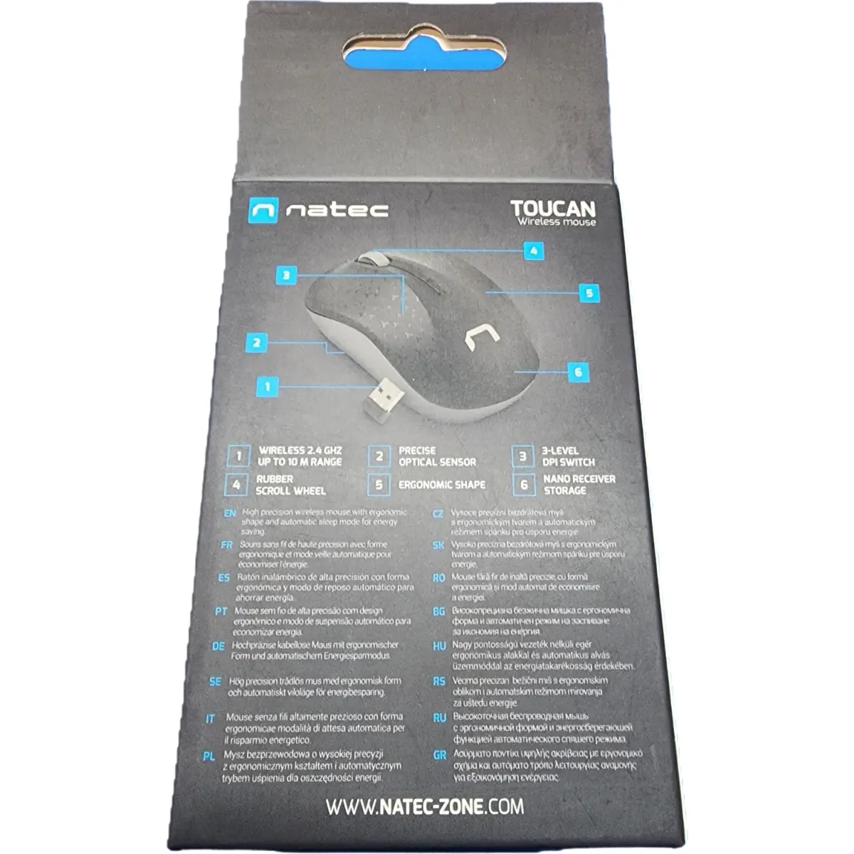 Natec Toucan vezeték nélküli egér 2,4GHz 1600 DPI 10 méter fekete szürke #6