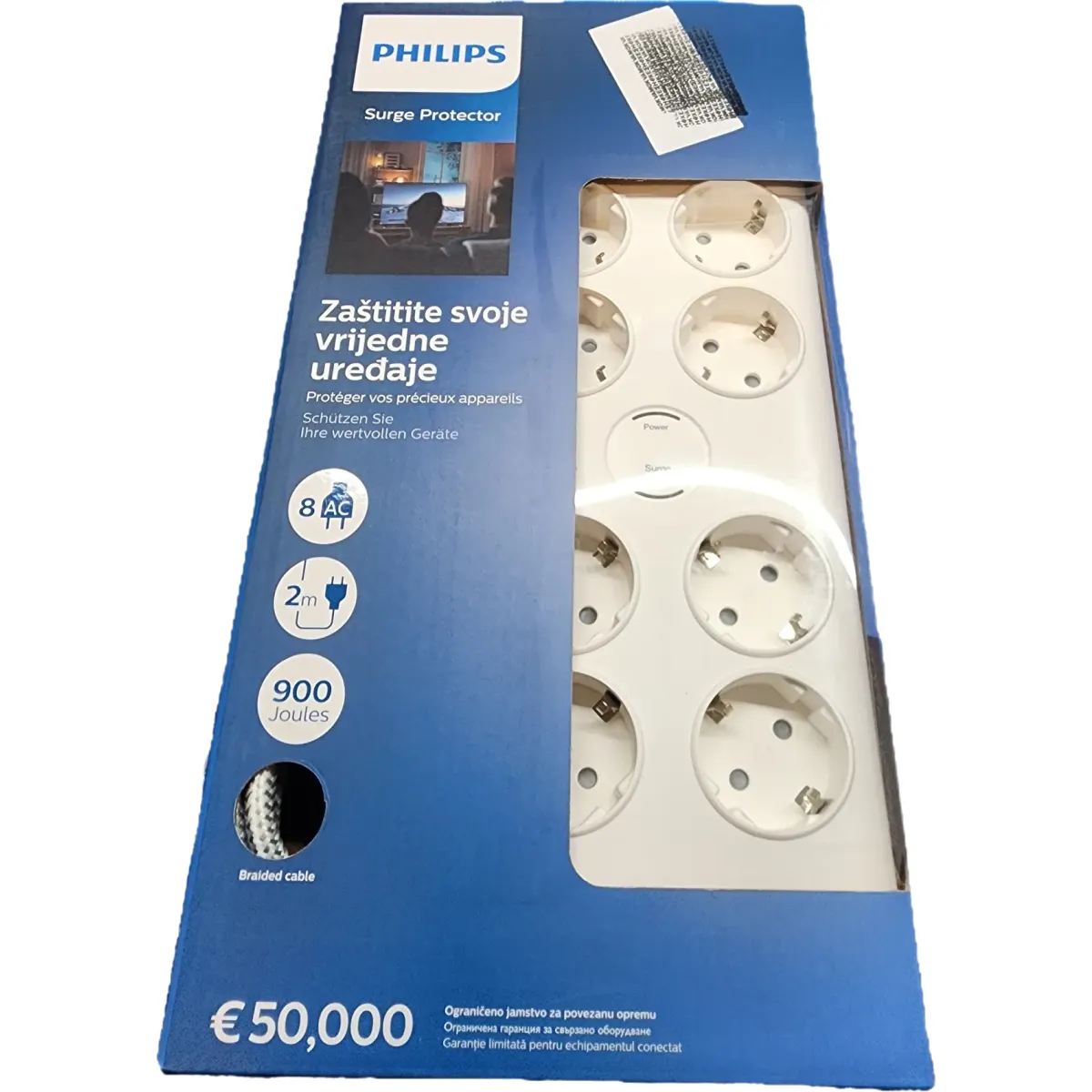 Philips SPN7080WA/58 túlfeszültségvédő 8 aljzat 2 méter #1