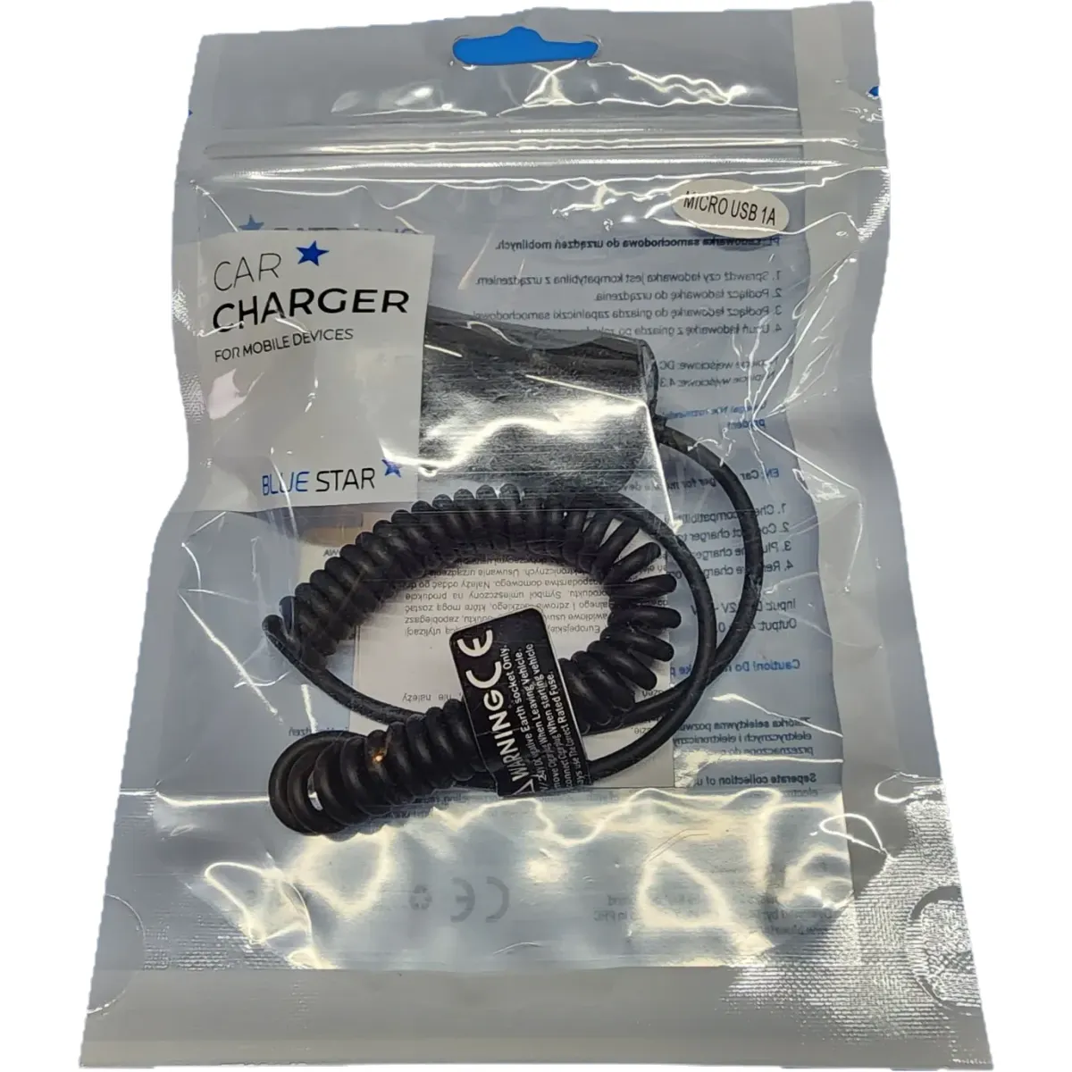 Blue Star 1A microUSB autós szivargyújtó töltő spirál kábellel #1