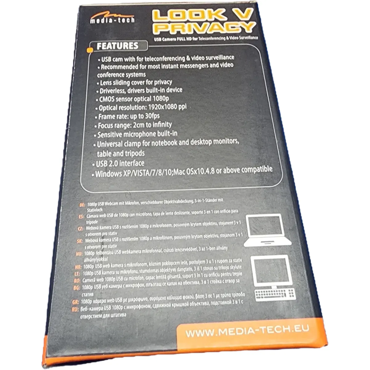 Media-Tech Look V Privacy MT4107 webkamera 2MP 1920x1080px USB2.0 fekete #6