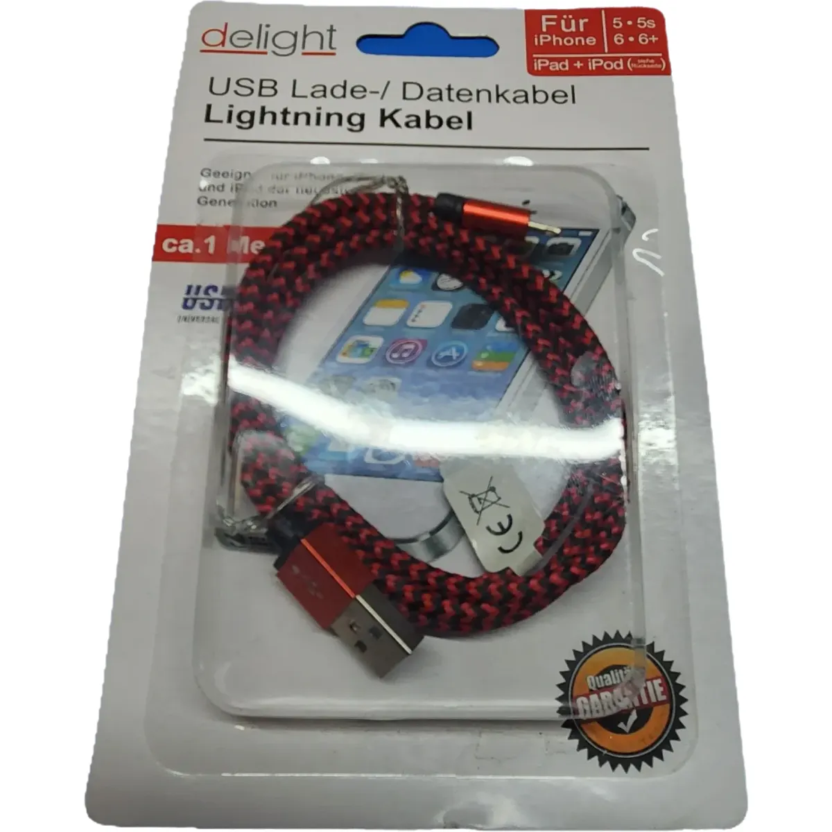 Delight adatkábel IPHONE 5/6 szövet 1M piros #1