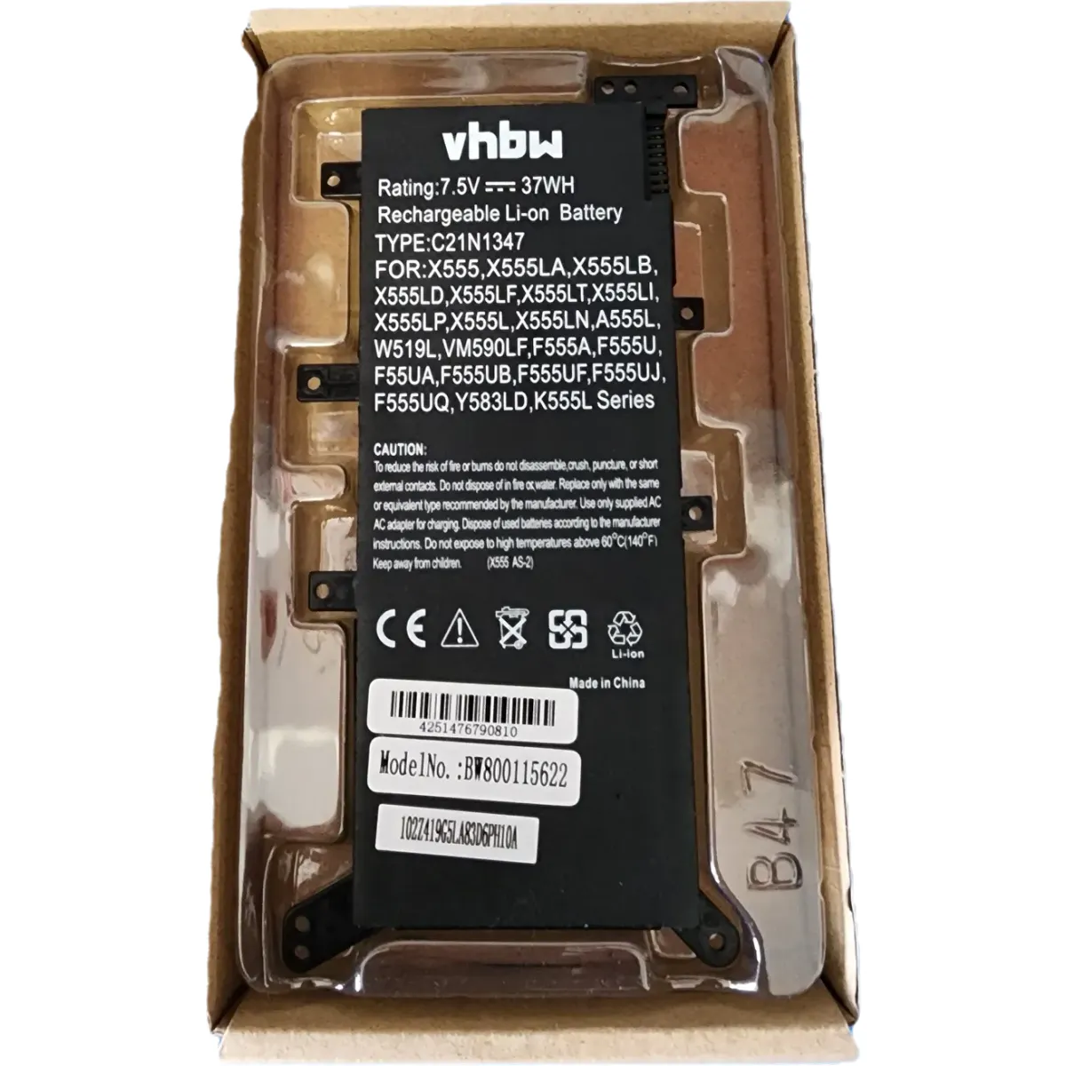 VHBW Notebook akkumulátor Asus C21N1347- 4900 mAh 7,5 V Li-polimer fekete #1