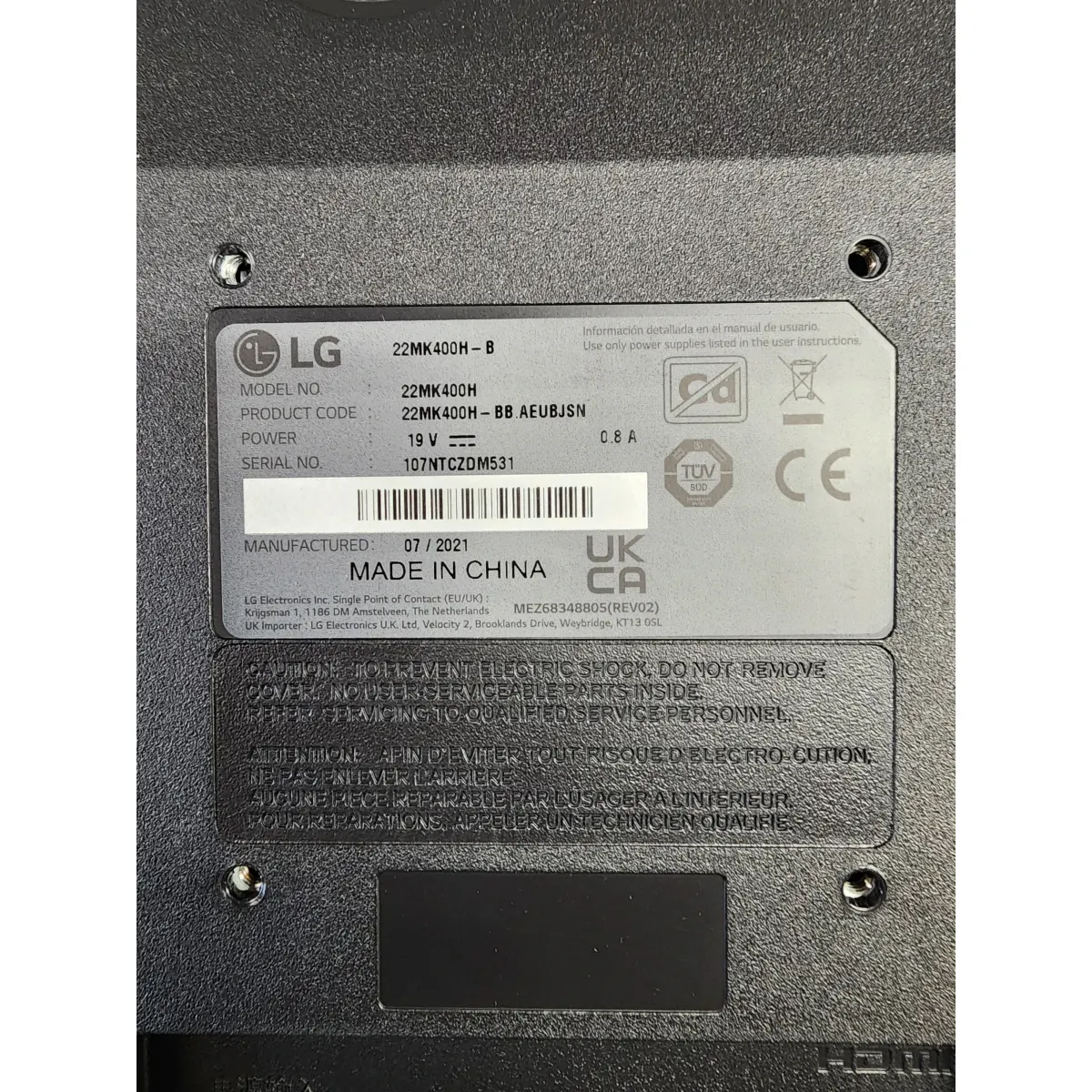 LG 22MK400H-B 22" Monitor TN 1920x1080 75Hz HDMI VGA fejhallgató VESA fekete #7
