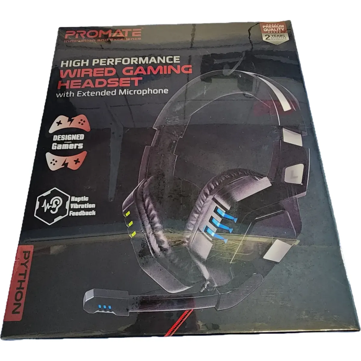 PROMATE Python nagy teljesítményű vezetékes gamer fejhallgató mikrofonnal Fekete #1