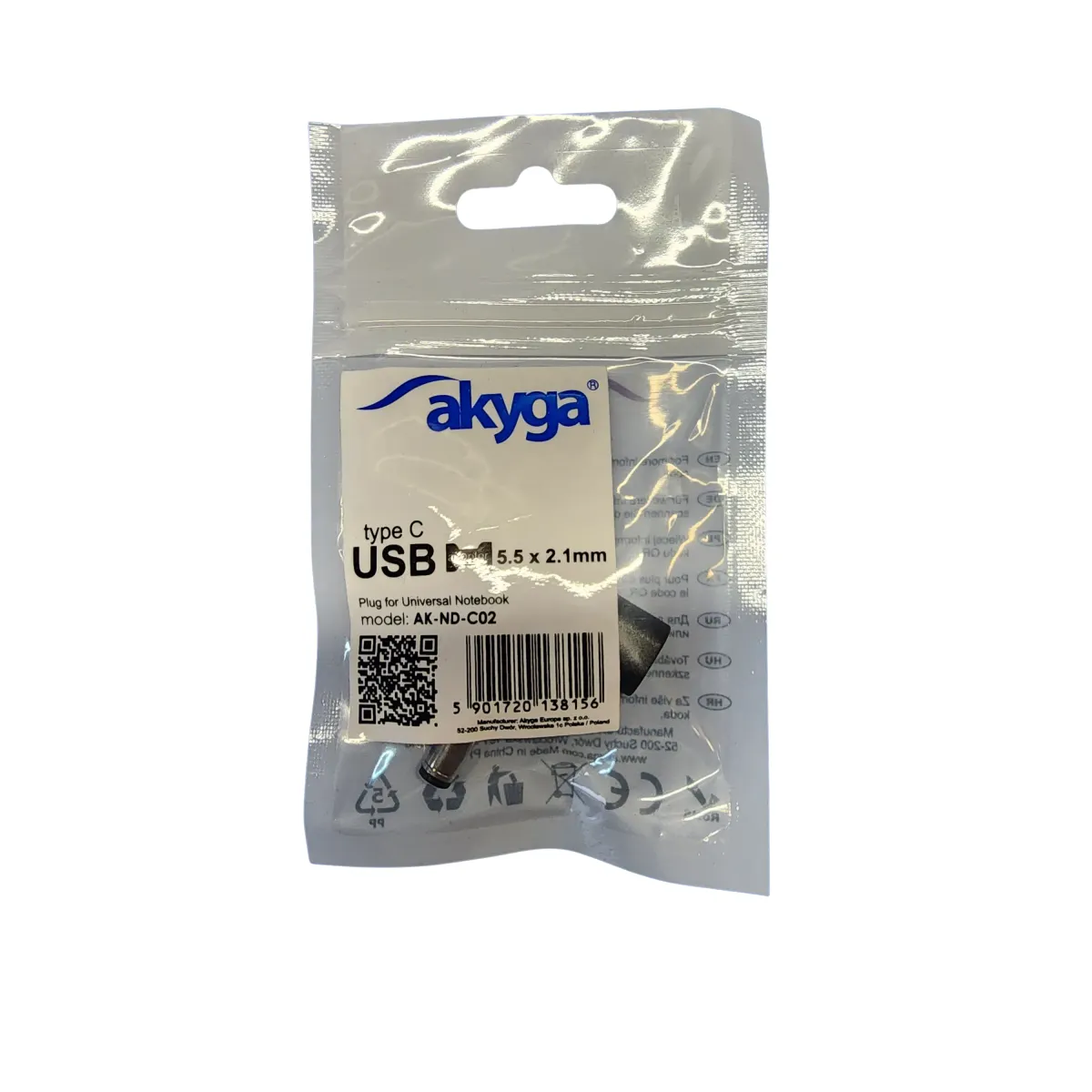 Akyga USB Type-C / 5, 5 x 2, 1 mm laptop adapter csatlakozó #2