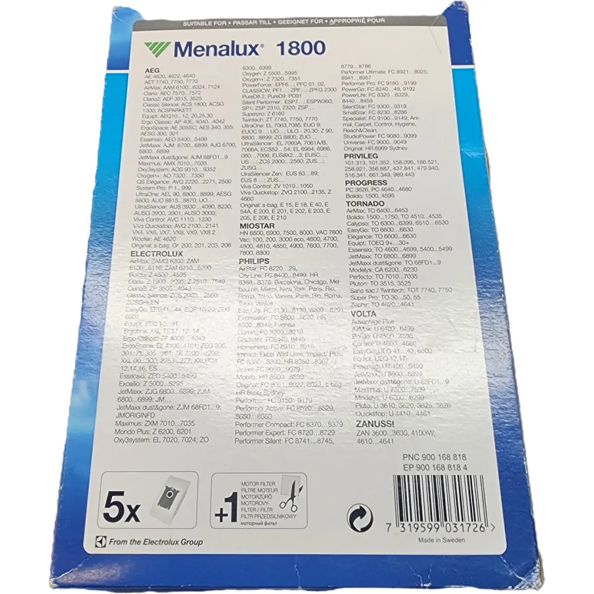 Menalux 1800 5 db szintetikus porzsák + 1 mikroszűrő #2