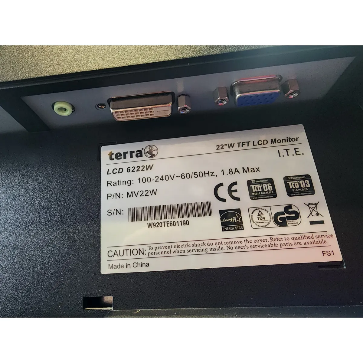 Terra LCD 6222W 22" Monitor TN 1680x1050 DVI VGA VESA fekete #4