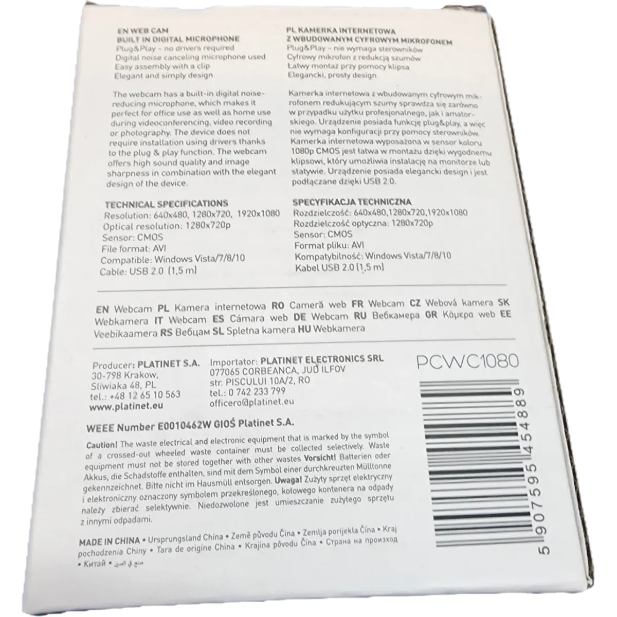 Platinet Full HD webkamera (PCWC1080) beépített digitális mikrofonnal fekete #4