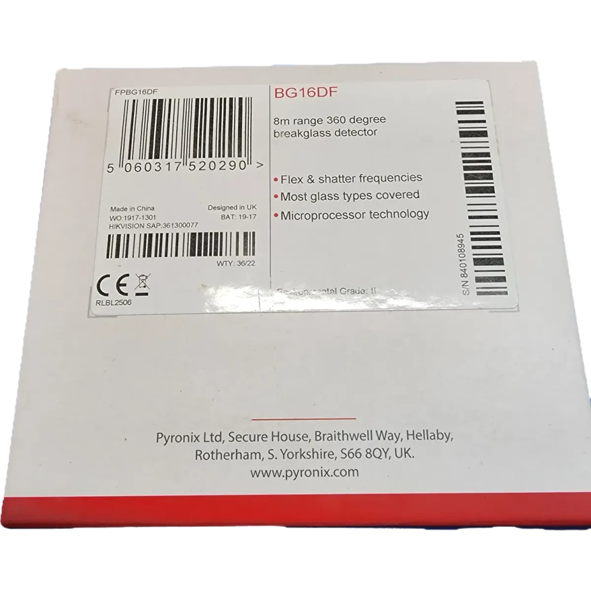 Pyronix Üvegtörés érzékelő BG16DF két frekvenciás 6m állitható érzékenység állitható riasztás mód teszt mód fehér #4