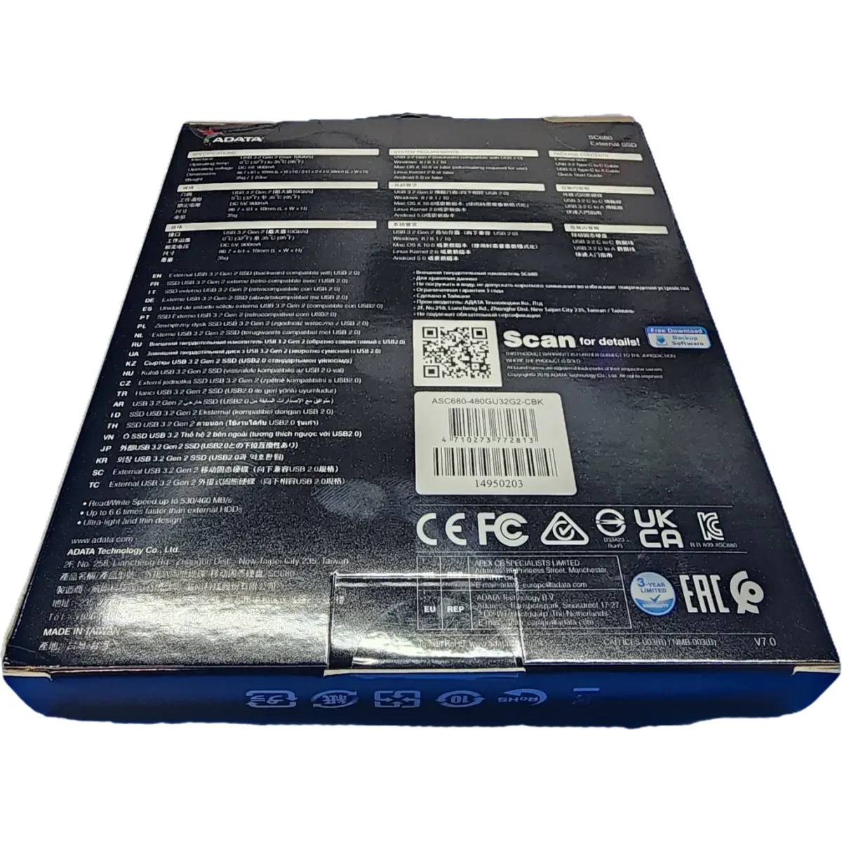 A-Data 480GB USB3.2/USB Type-C SC680 külső SSD ultra slim fekete PS5 XBOX kompatibilis #6