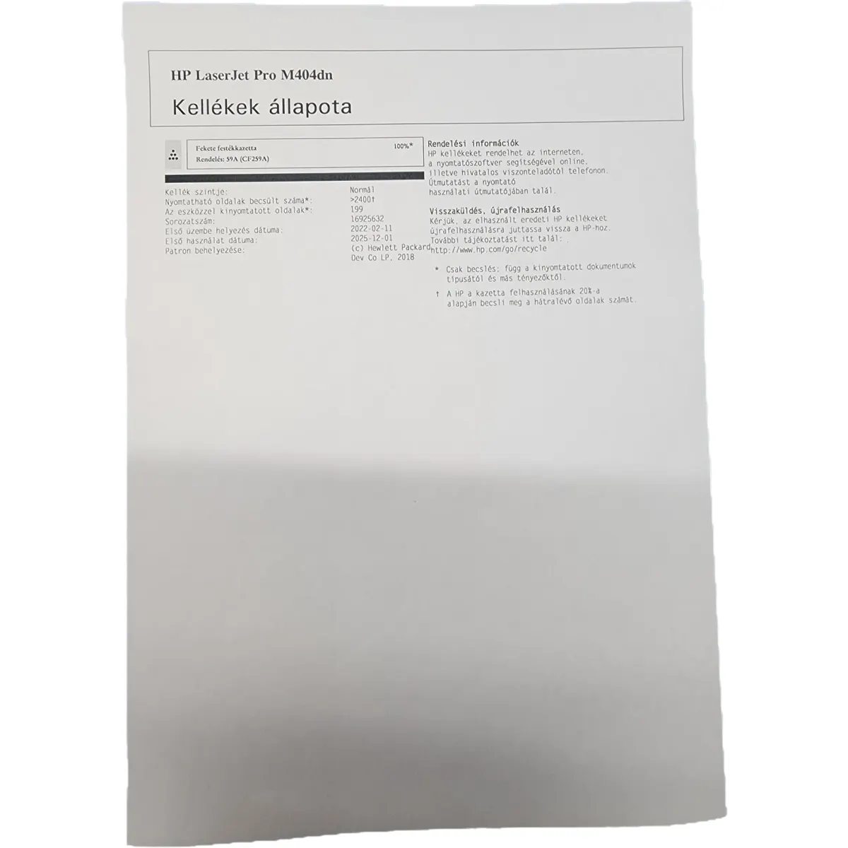 HP LaserJet Pro M404dn (W1A53A) Lézernyomtató A4 1200 dpi lan usb #9