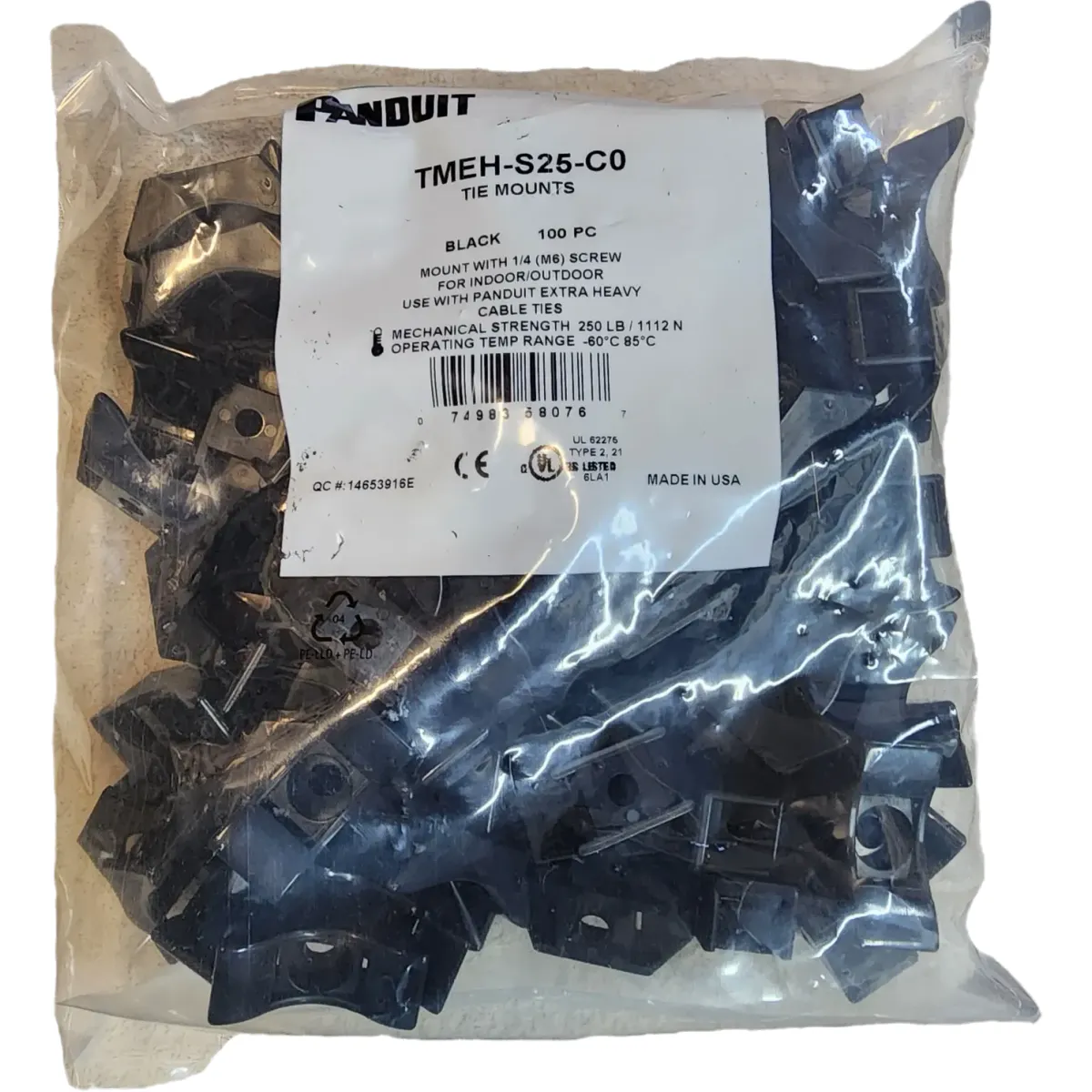 HD kábelkötegelő tartó 1/4"(M6) 0,72" WR 100 darabos csomag fekete #4