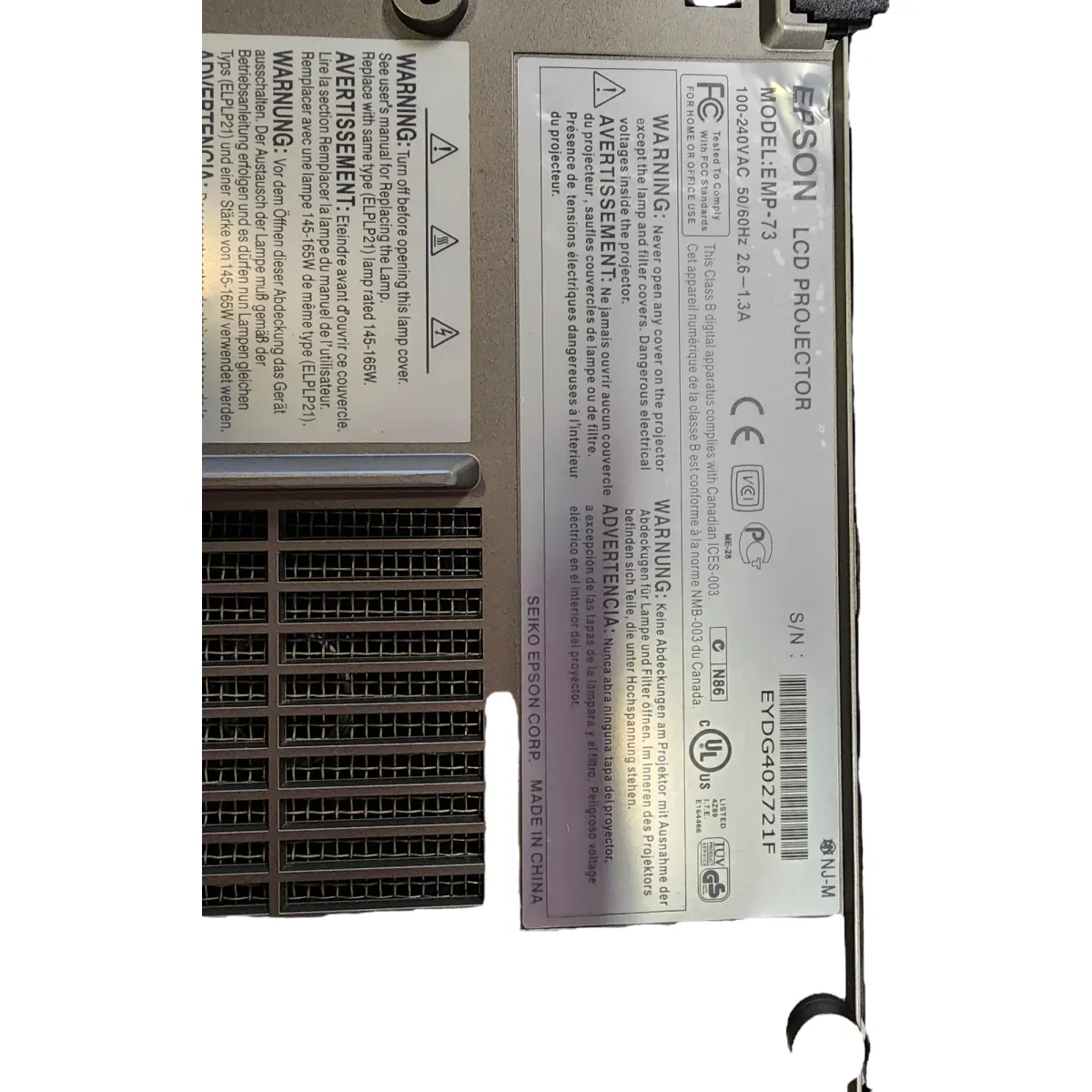 Epson EMP-73 LCD Projektor 1787 óra üzemidő 1024x768 1500 lumen VGA USB szürke #5