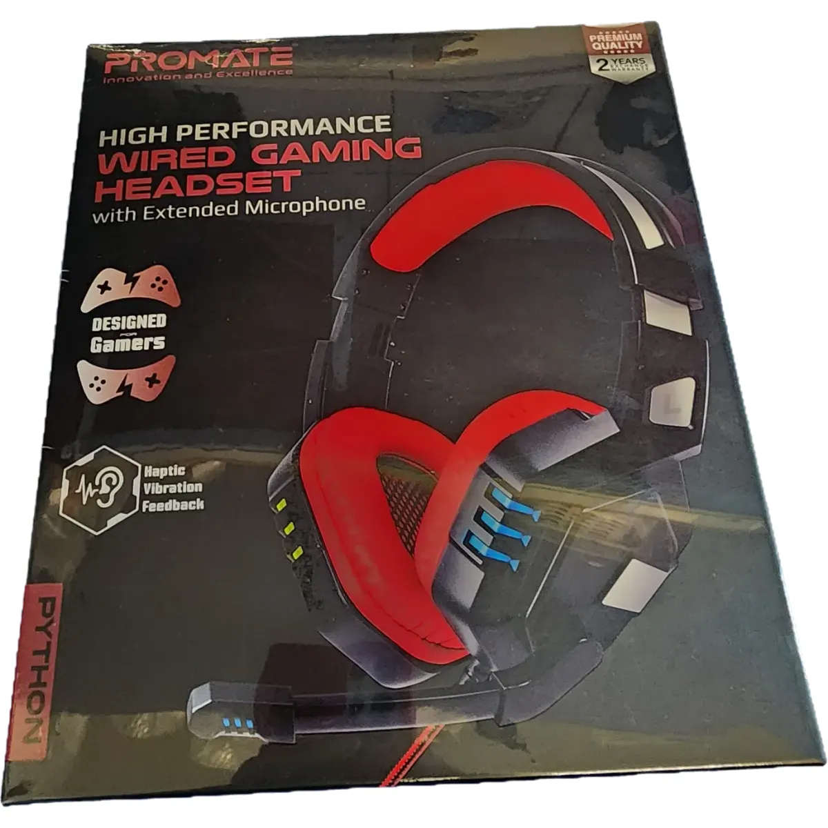 PROMATE Python nagy teljesítményű vezetékes gamer fejhallgató mikrofonnal Piros #1