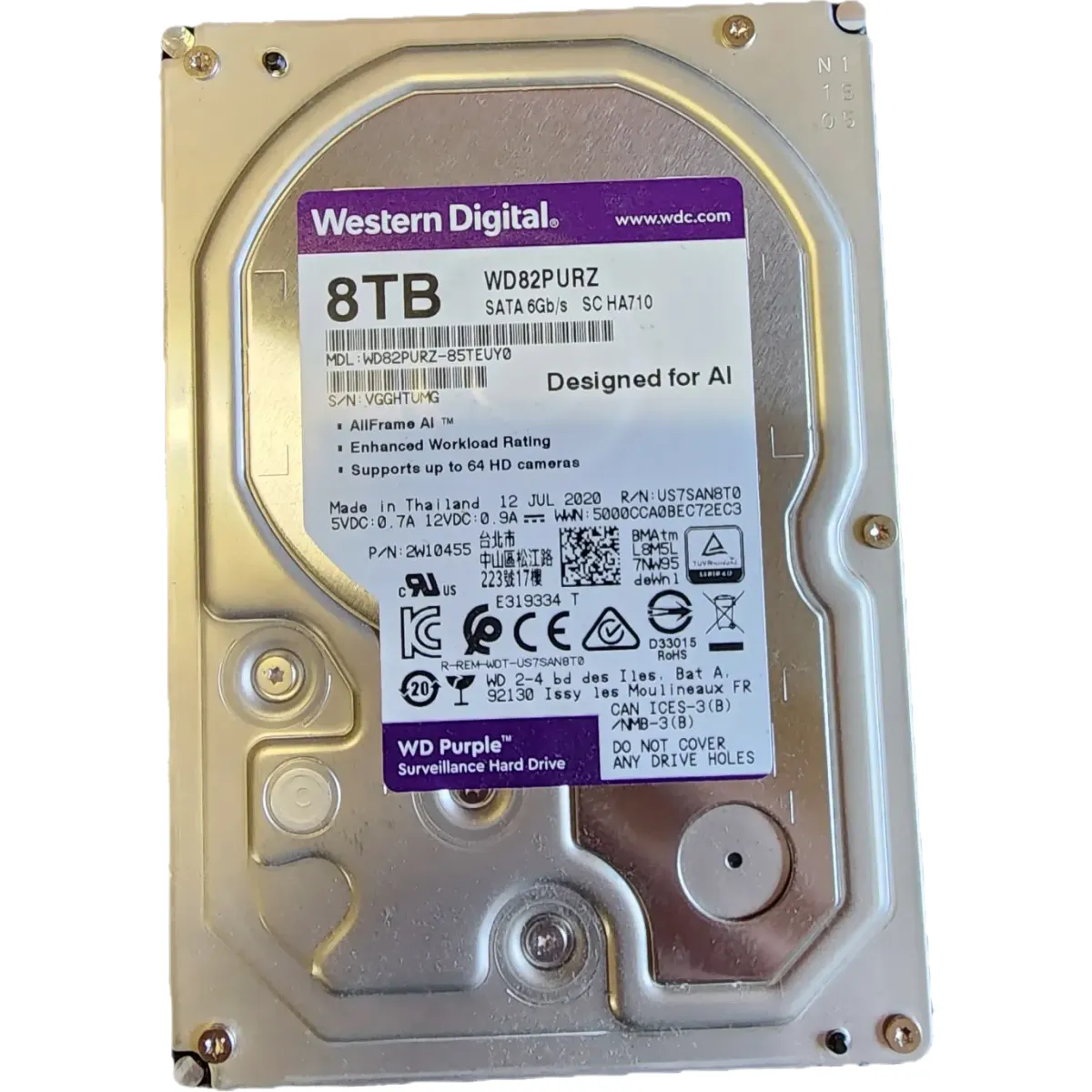Western Digital WD82PURZ Purple 3,5" 8TB HDD merevlemez256MB #1